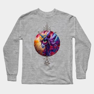 Wonderful colorful unicorn with flowers Long Sleeve T-Shirt